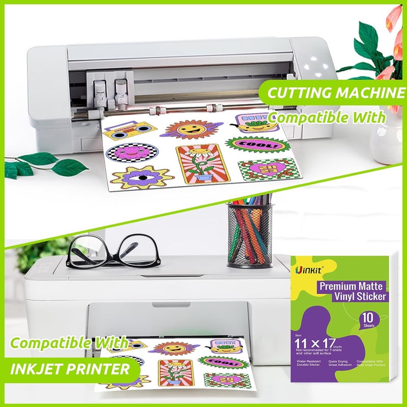 Uinkit Printable Premium Vinyl Sticker for Inkjet Printer 11x17 inch 10Sheets Matte White Sticker Paper Waterproof Adhesive Vivid Colors - Image 5